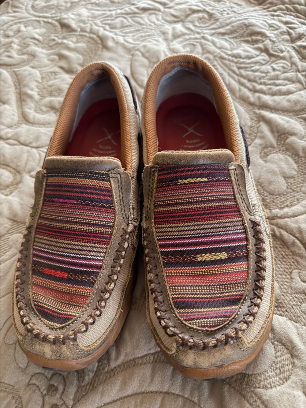 Twisted X Women's Brown Suede Loafers with Multicolor Stripe Panel size 7.5